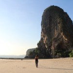 Huge limestone cliffs on Phranang beach in Railay