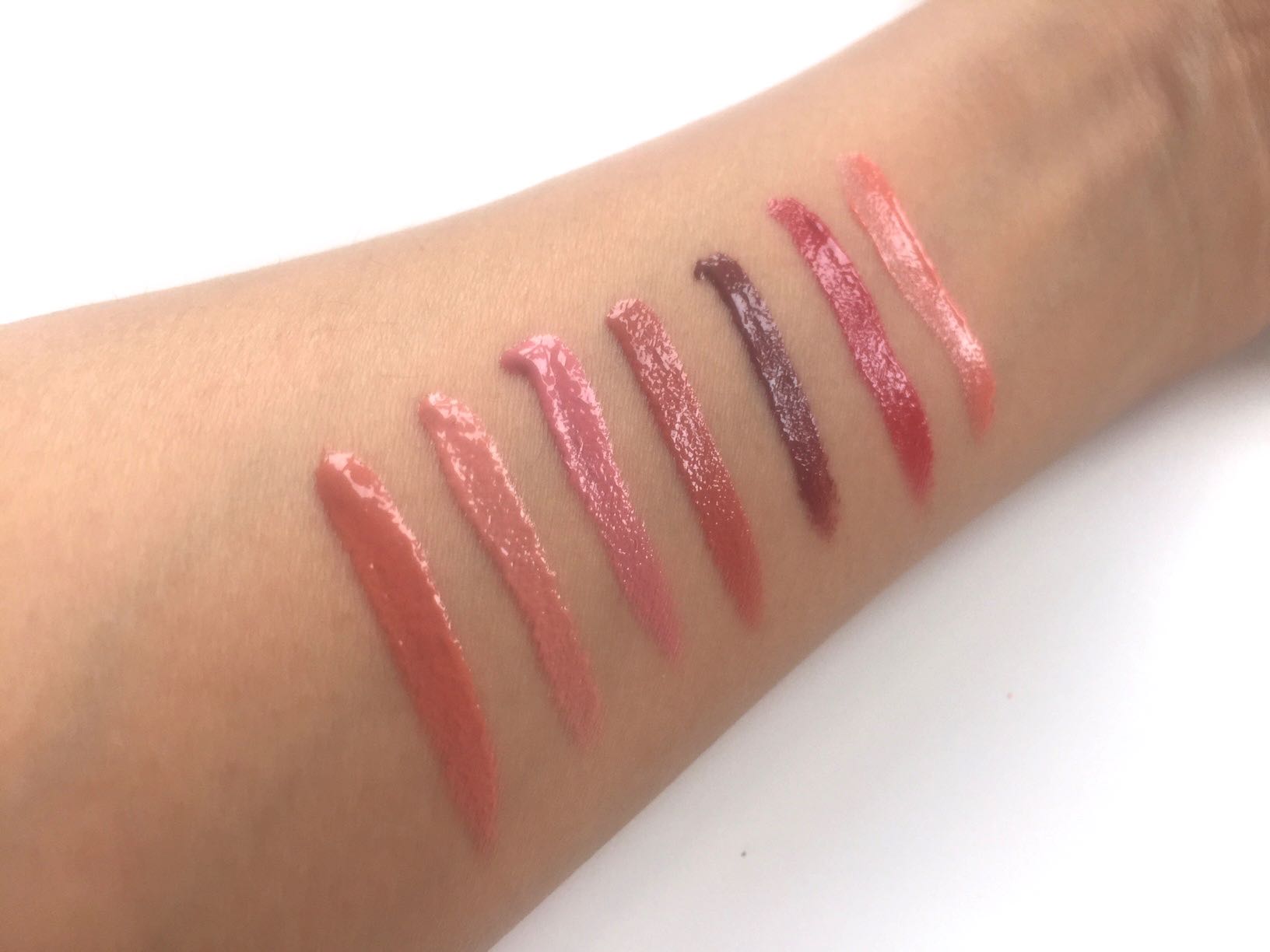 Gerard Cosmetics Lipglosses Review and Swatches - arm swatches- by Face Made Up